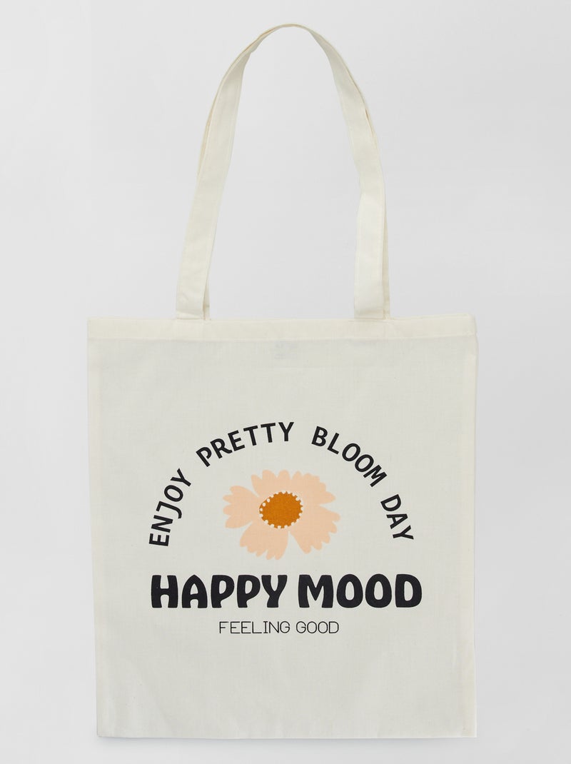 Tote bag com estampado 'happy mood' BRANCO - Kiabi