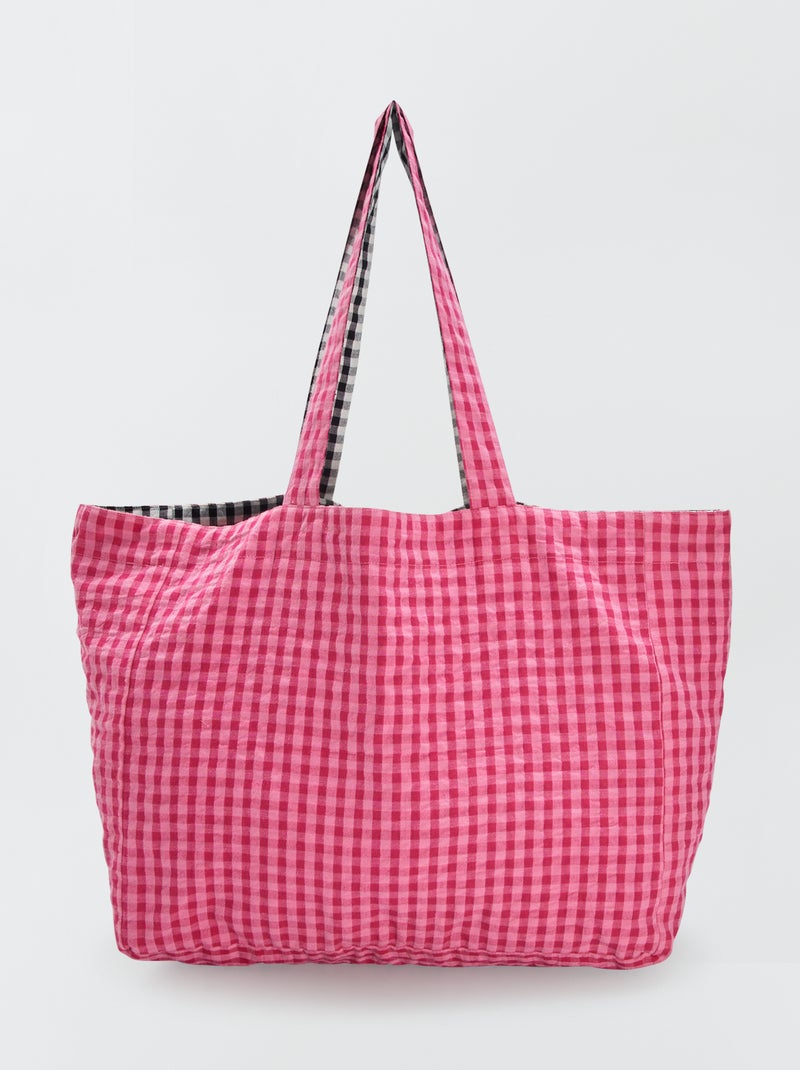 Tote bag reversível com estampado 'vichy' ROSA - Kiabi