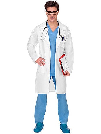 Traje de médico com jaleco.
