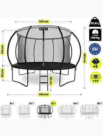 Trampolim de jardim 366 cm com escada e rede – conforto e segurança