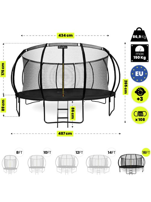 Trampolim gigante 487 cm com escada e rede – jardim e exterior - Kiabi
