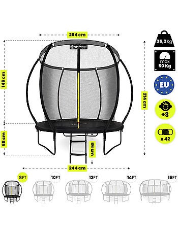 Trampolim infantil 244 cm com escada e rede – jardim e interior