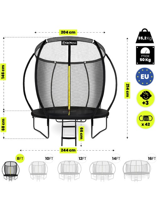 Trampolim infantil 244 cm com escada e rede – jardim e interior - Kiabi