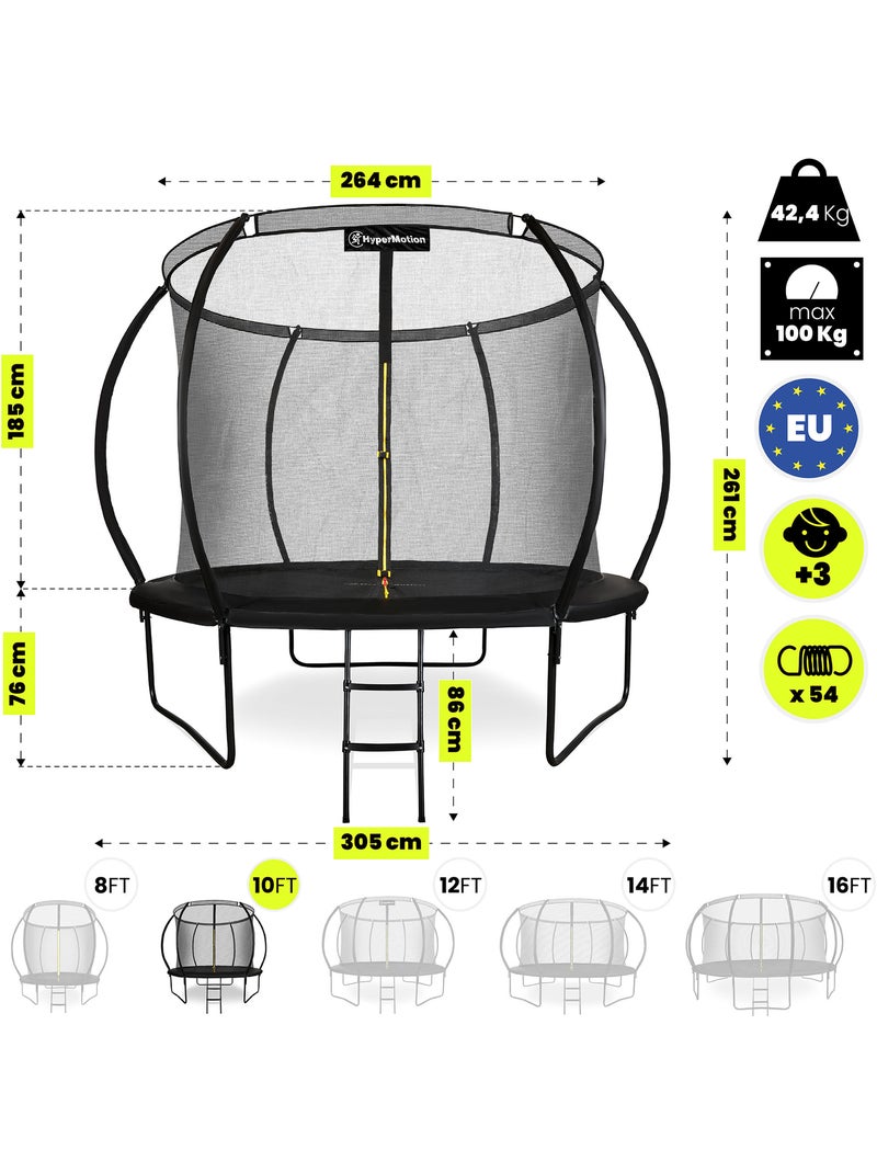 Trampolim infantil 305 cm hypermotion – com escada e rede de segurança Preto - Kiabi
