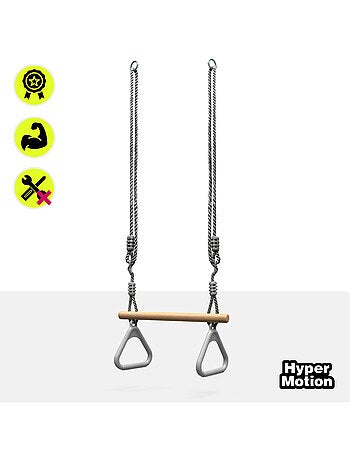 Trapézio de ginástica infantil com argolas e barra de madeira hypermotion