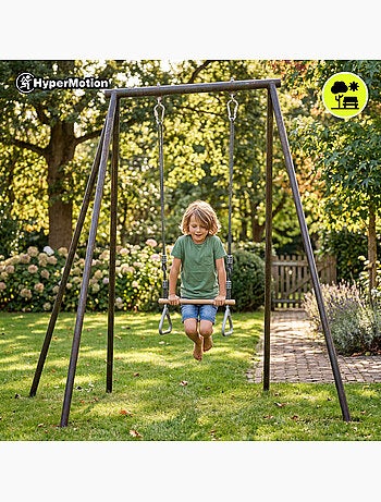 Trapézio de ginástica infantil com argolas e barra de madeira hypermotion