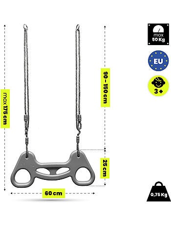 Trapézio de ginástica infantil hypermotion com pega ergonómica – 50 kg