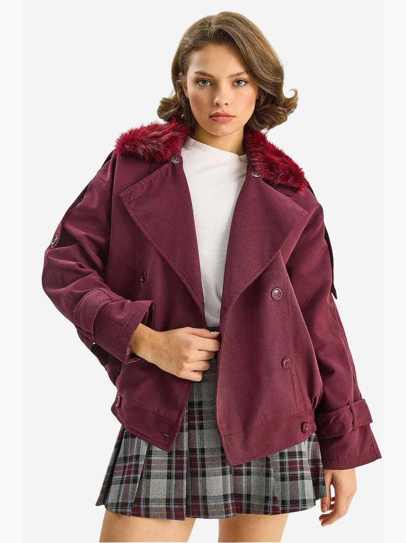 Trench coat com gola em pelo sintético lucci Vermelho bordô - Kiabi