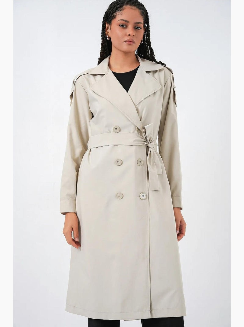 Trench coat comprido acolchoado de trespasse duplo bdart Areia - Kiabi