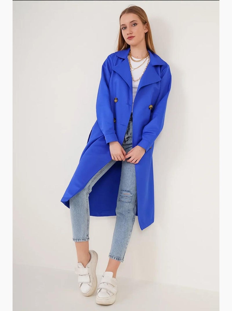 Trench coat comprido com cinto bdart Azul-cobalto - Kiabi
