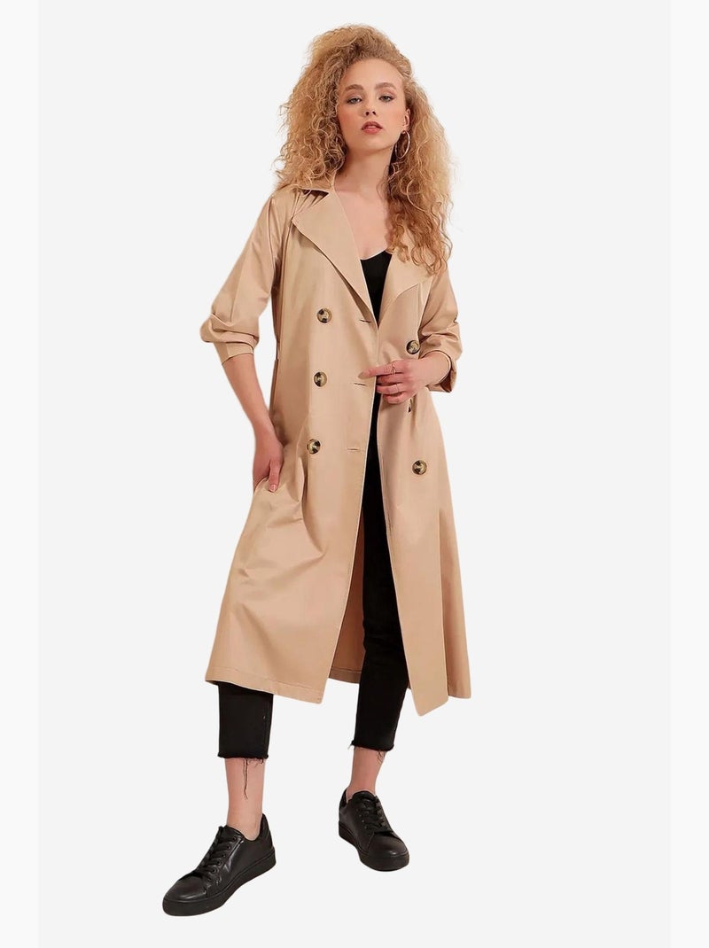 Trench coat comprido com cinto bdart Bege-argila - Kiabi