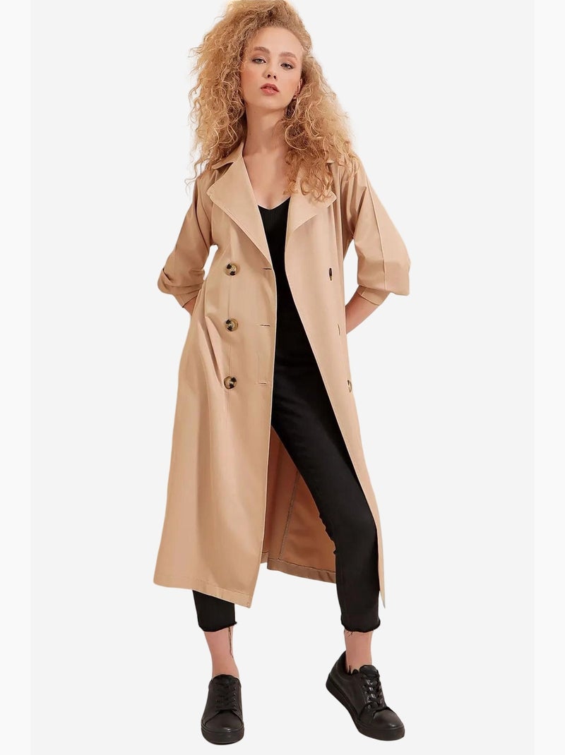 Trench coat comprido com cinto bdart Bege-argila - Kiabi