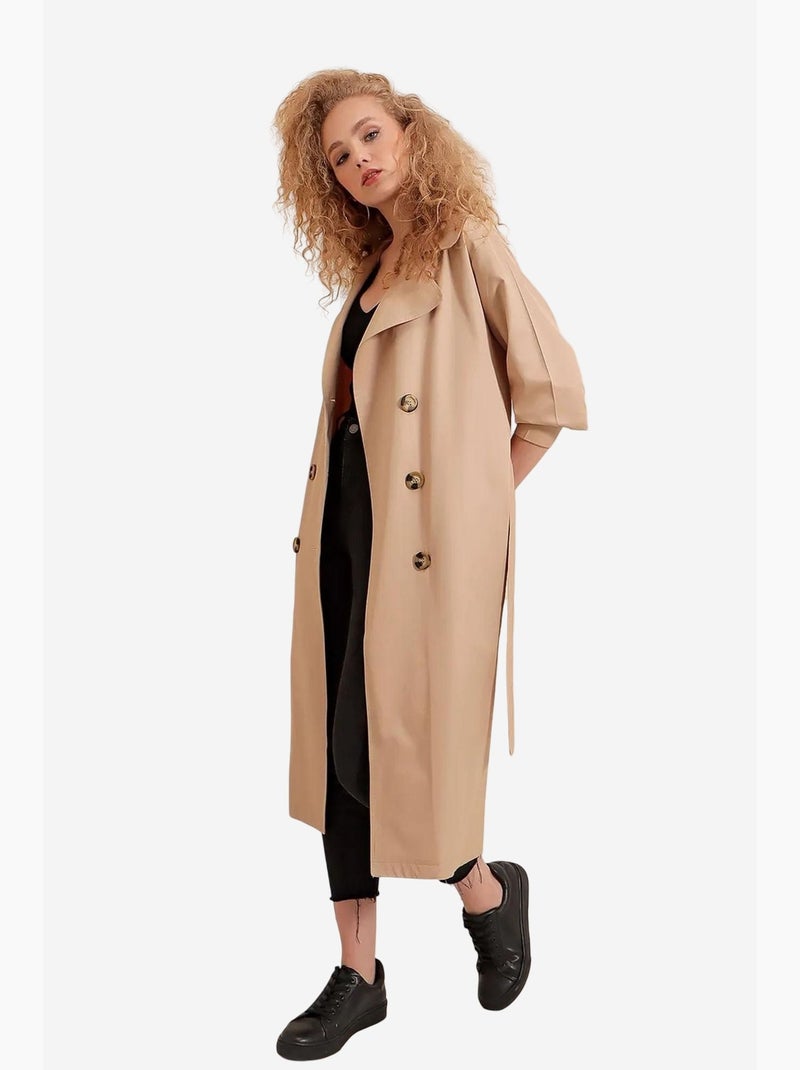 Trench coat comprido com cinto bdart Bege-argila - Kiabi