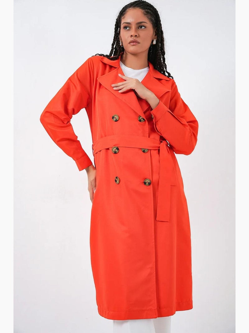 Trench coat comprido com cinto bdart Laranja-mandarina - Kiabi