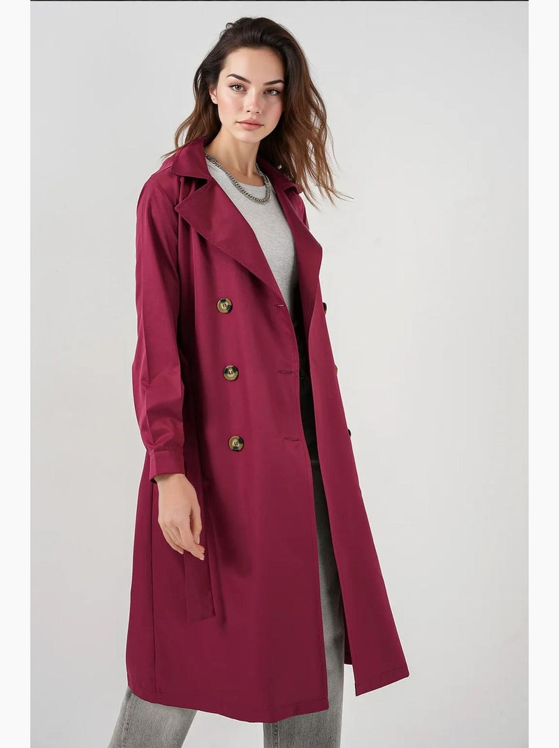 Trench coat comprido com cinto bdart Vermelho bordô - Kiabi