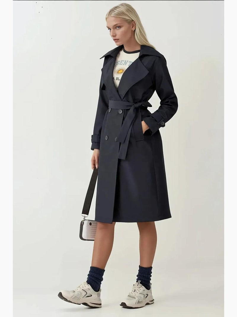 Trench coat comprido com cinto e manga comprida bdart Azul-marinho - Kiabi