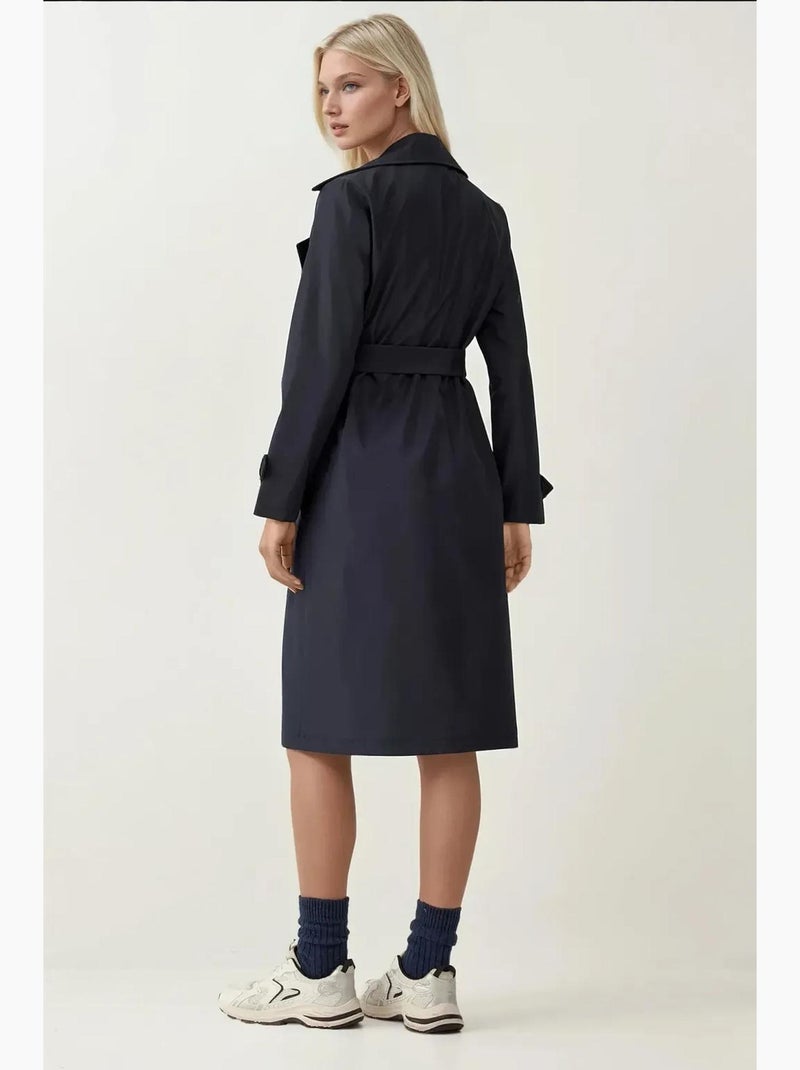 Trench coat comprido com cinto e manga comprida bdart Azul-marinho - Kiabi