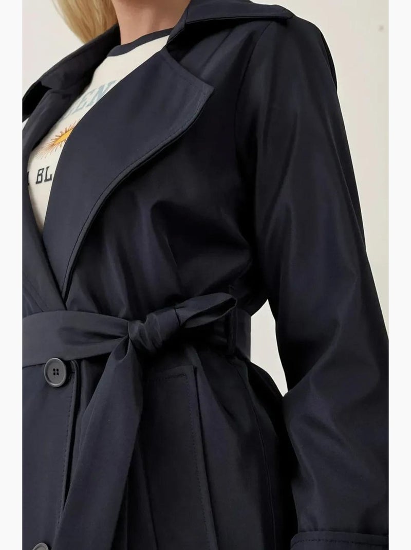 Trench coat comprido com cinto e manga comprida bdart Azul-marinho - Kiabi
