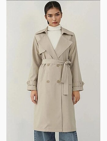 Trench coat comprido com cinto e manga comprida bdart