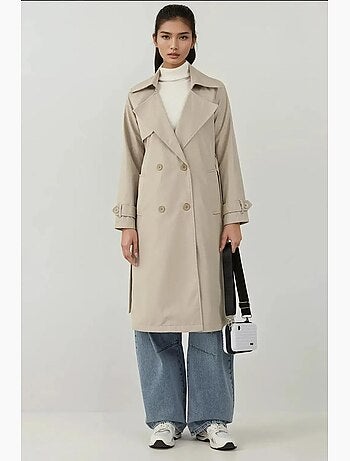 Trench coat comprido com cinto e manga comprida bdart