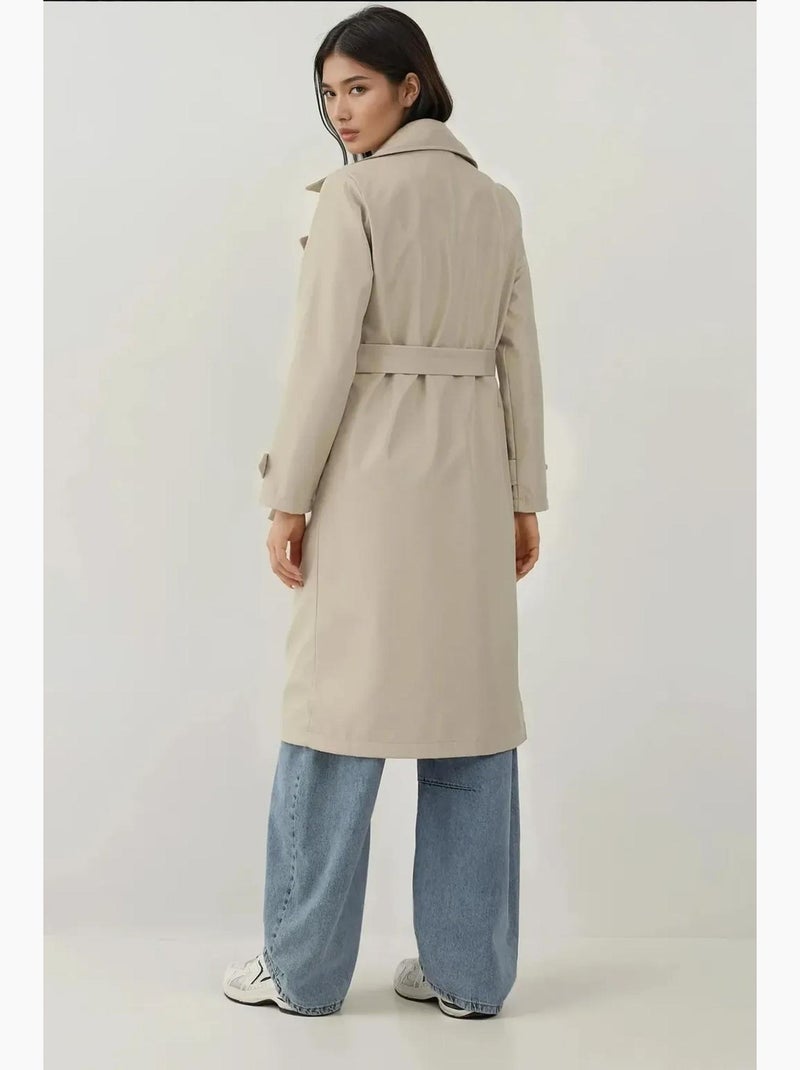 Trench coat comprido com cinto e manga comprida bdart Bege-argila - Kiabi