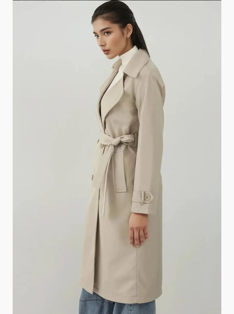 Trench coat comprido com cinto e manga comprida bdart Bege-argila - Kiabi