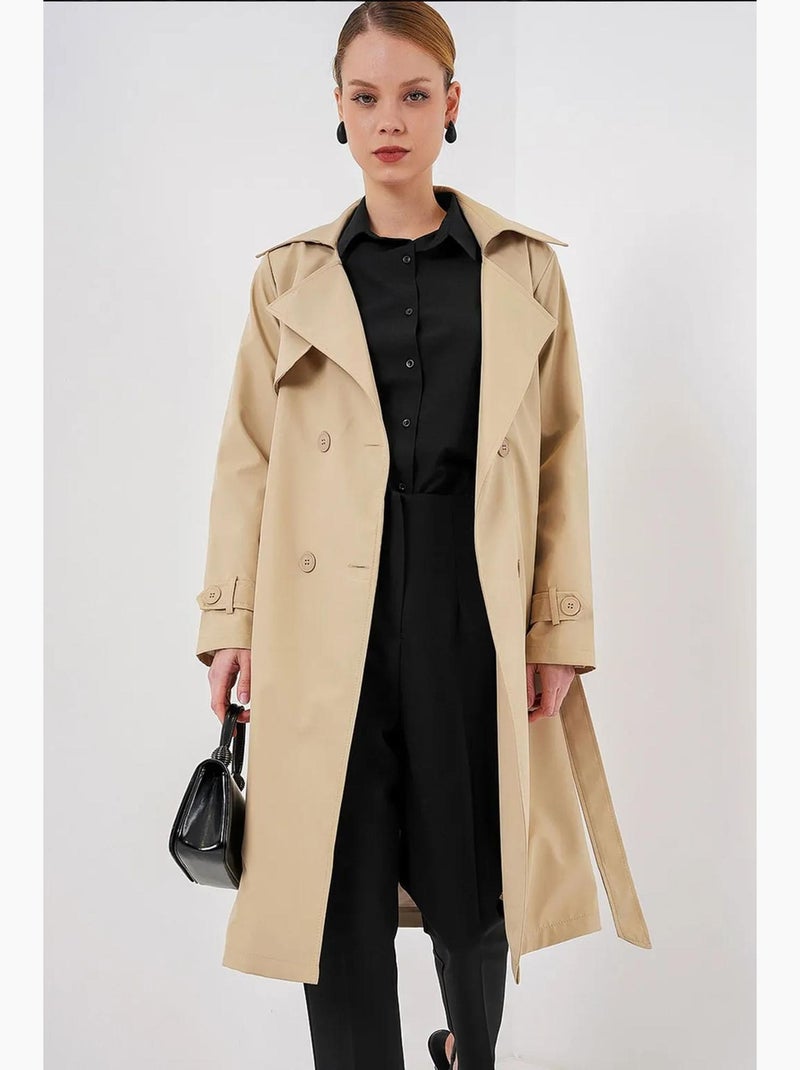 Trench coat comprido com cinto e manga comprida bdart Camelo - Kiabi