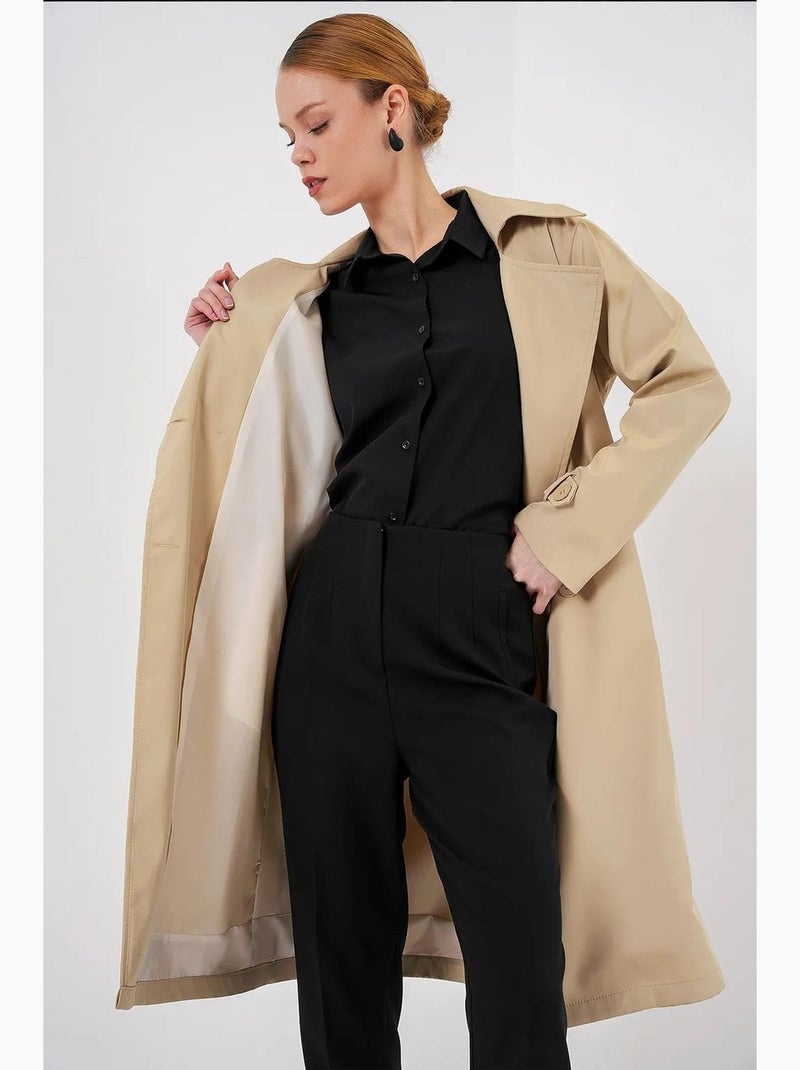 Trench coat comprido com cinto e manga comprida bdart Camelo - Kiabi