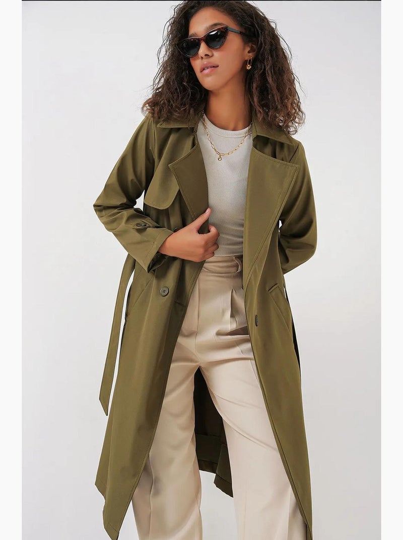 Trench coat comprido com cinto e manga comprida bdart Cáqui - Kiabi