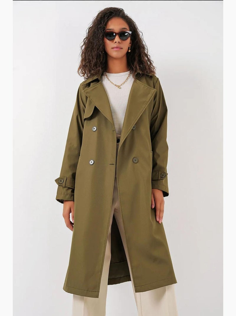 Trench coat comprido com cinto e manga comprida bdart Cáqui - Kiabi