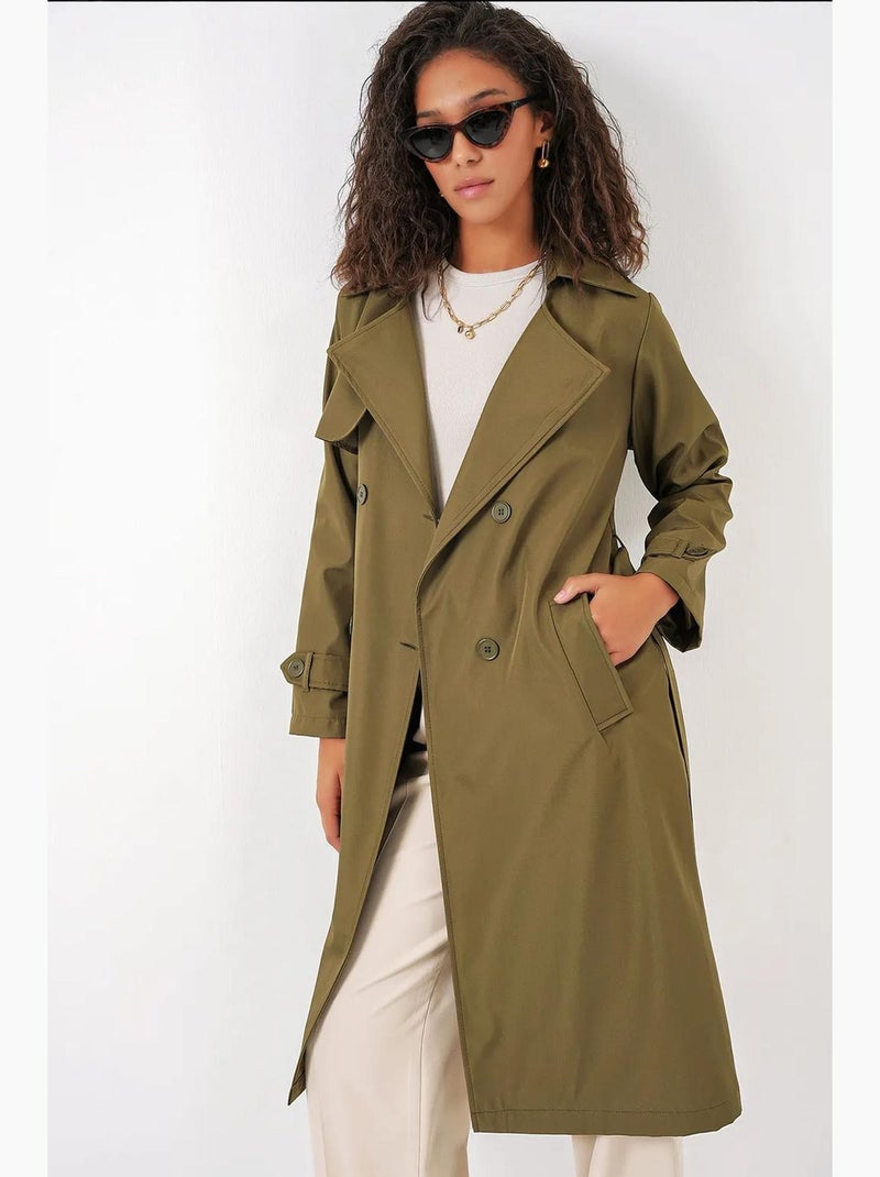 Trench coat comprido com cinto e manga comprida bdart Cáqui - Kiabi