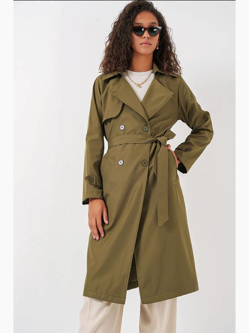 Trench coat comprido com cinto e manga comprida bdart Cáqui - Kiabi