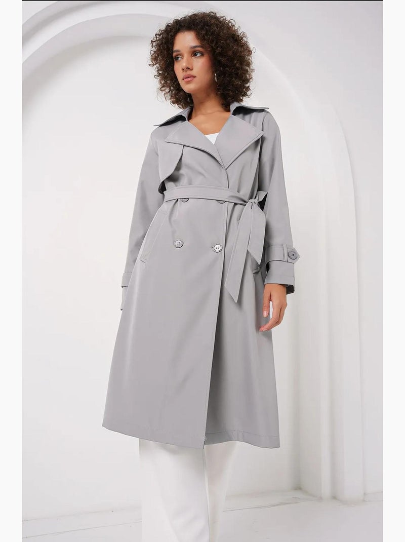 Trench coat comprido com cinto e manga comprida bdart Cinza - Kiabi