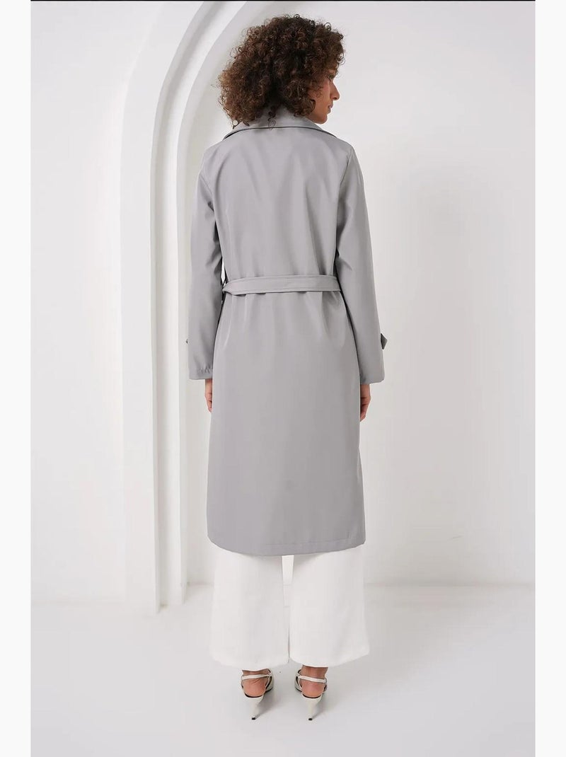 Trench coat comprido com cinto e manga comprida bdart Cinza - Kiabi