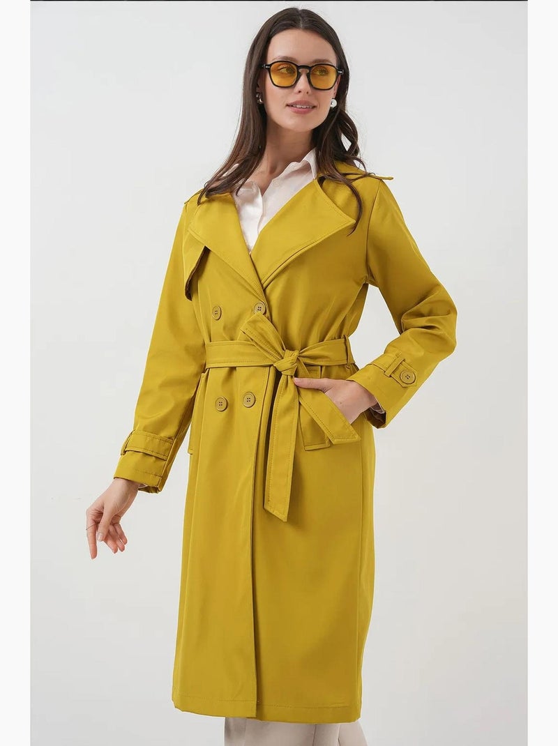 Trench coat comprido com cinto e manga comprida bdart Mostarda - Kiabi
