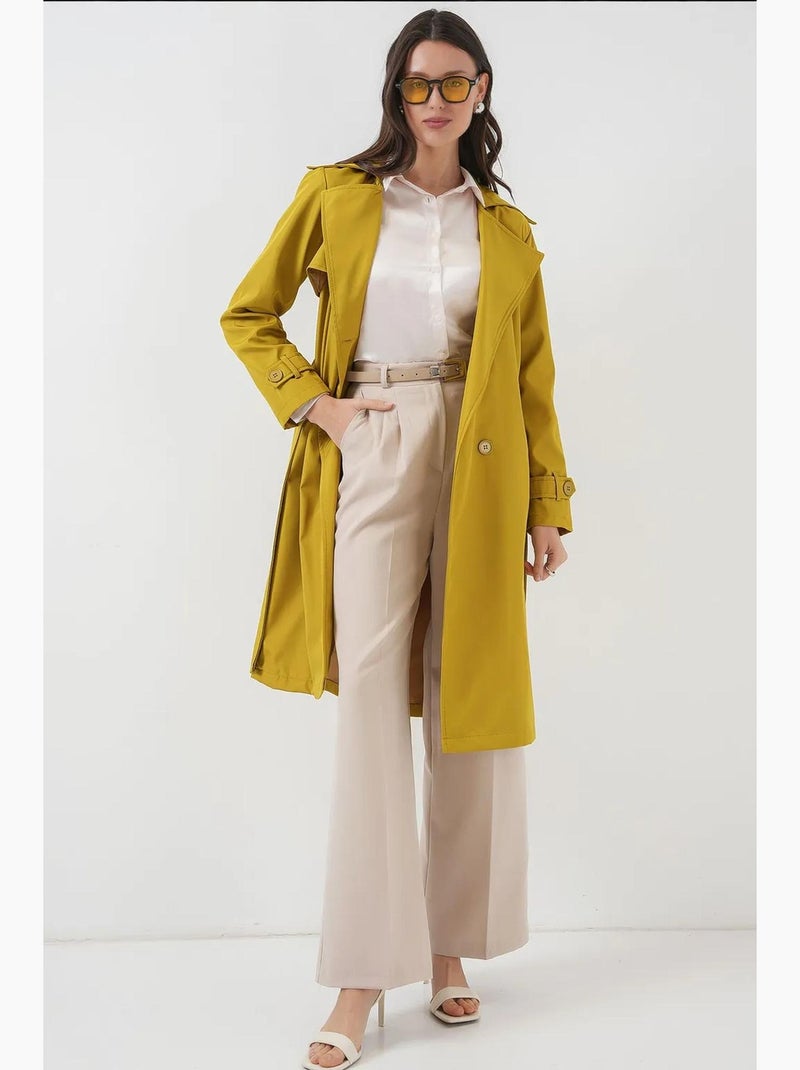 Trench coat comprido com cinto e manga comprida bdart Mostarda - Kiabi