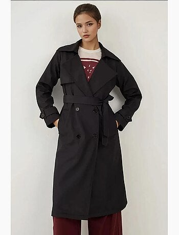 Trench coat comprido com cinto e manga comprida bdart