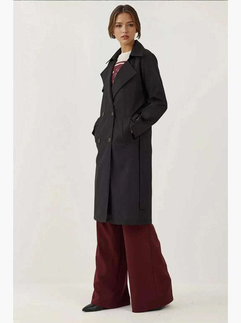 Trench coat comprido com cinto e manga comprida bdart Preto - Kiabi