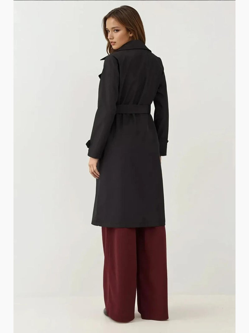 Trench coat comprido com cinto e manga comprida bdart Preto - Kiabi