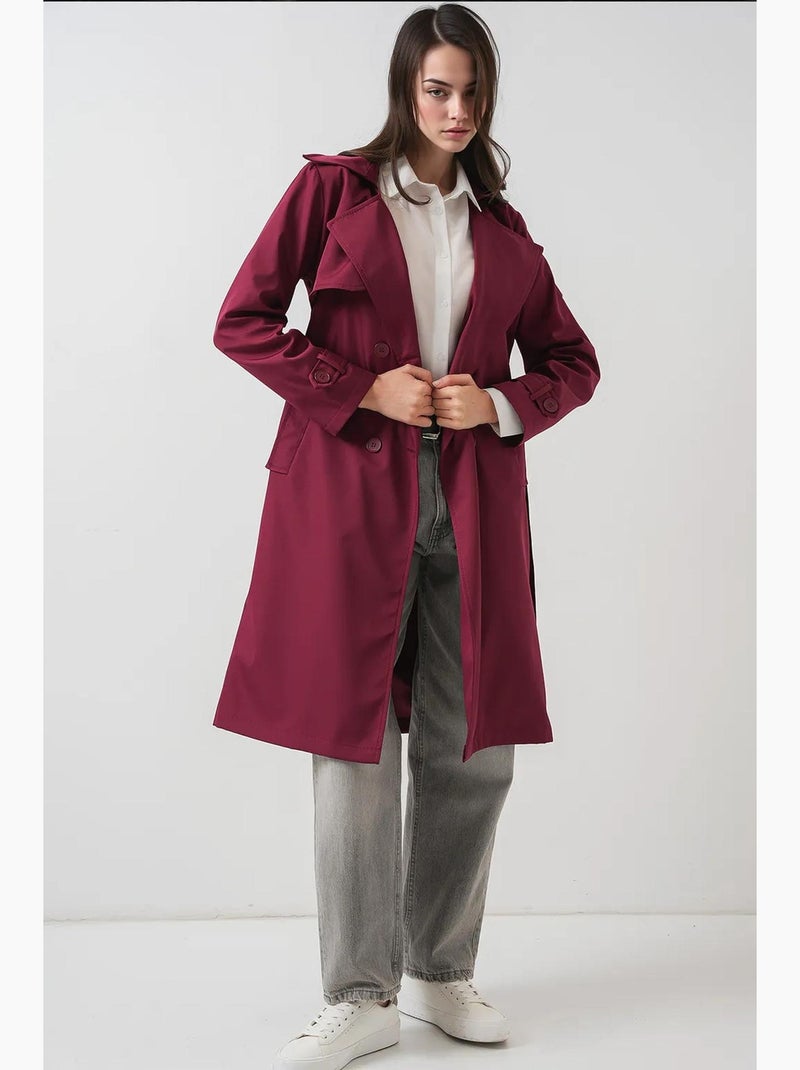 Trench coat comprido com cinto e manga comprida bdart Vermelho bordô - Kiabi