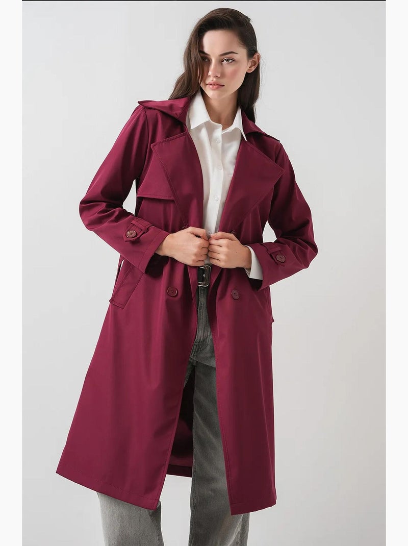Trench coat comprido com cinto e manga comprida bdart Vermelho bordô - Kiabi