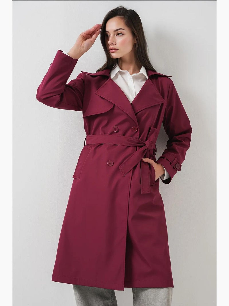Trench coat comprido com cinto e manga comprida bdart Vermelho bordô - Kiabi