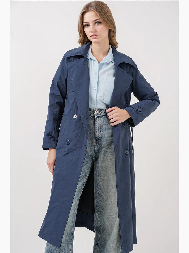Trench coat comprido de trespasse duplo com bolsos bdart Azul-marinho - Kiabi