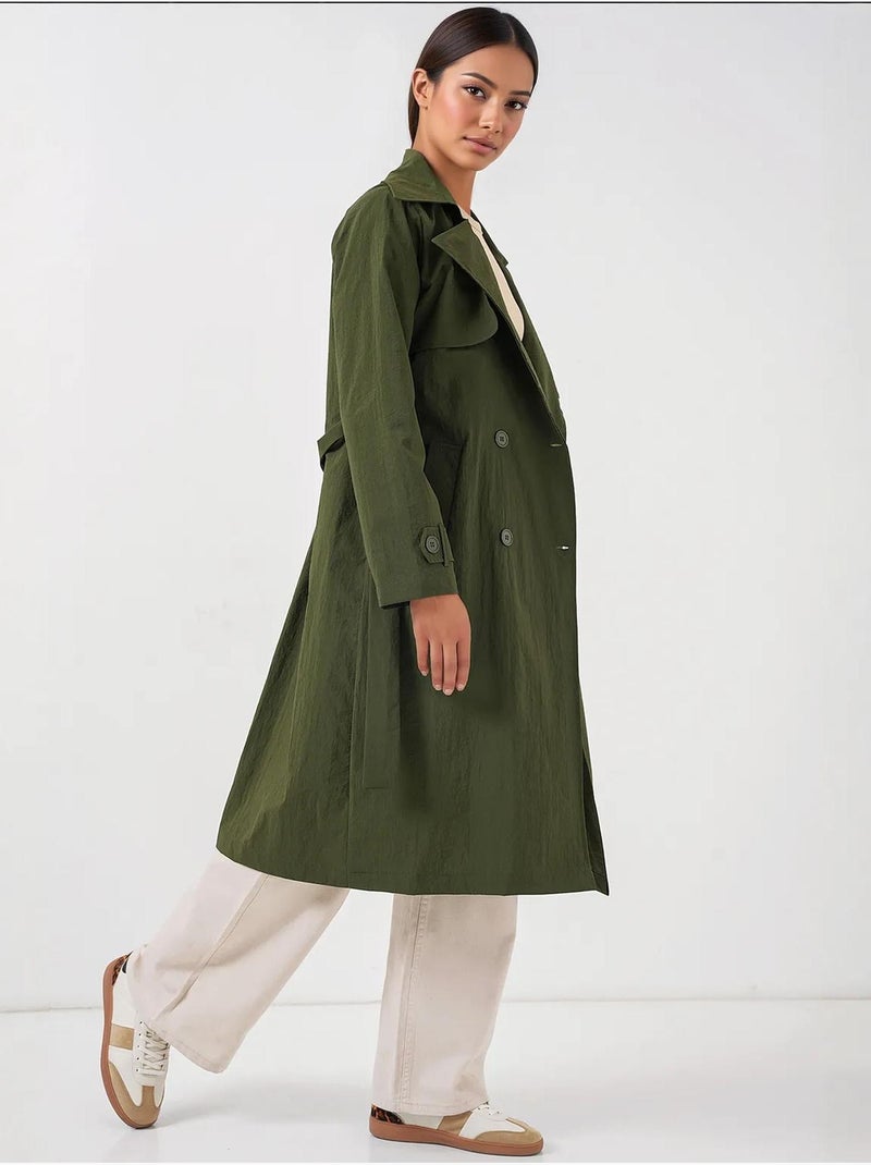 Trench coat comprido de trespasse duplo com bolsos bdart Cáqui - Kiabi