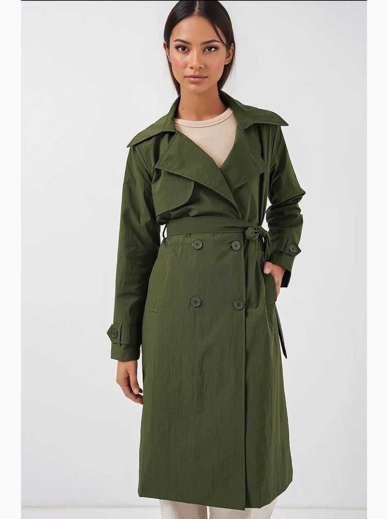 Trench coat comprido de trespasse duplo com bolsos bdart Cáqui - Kiabi
