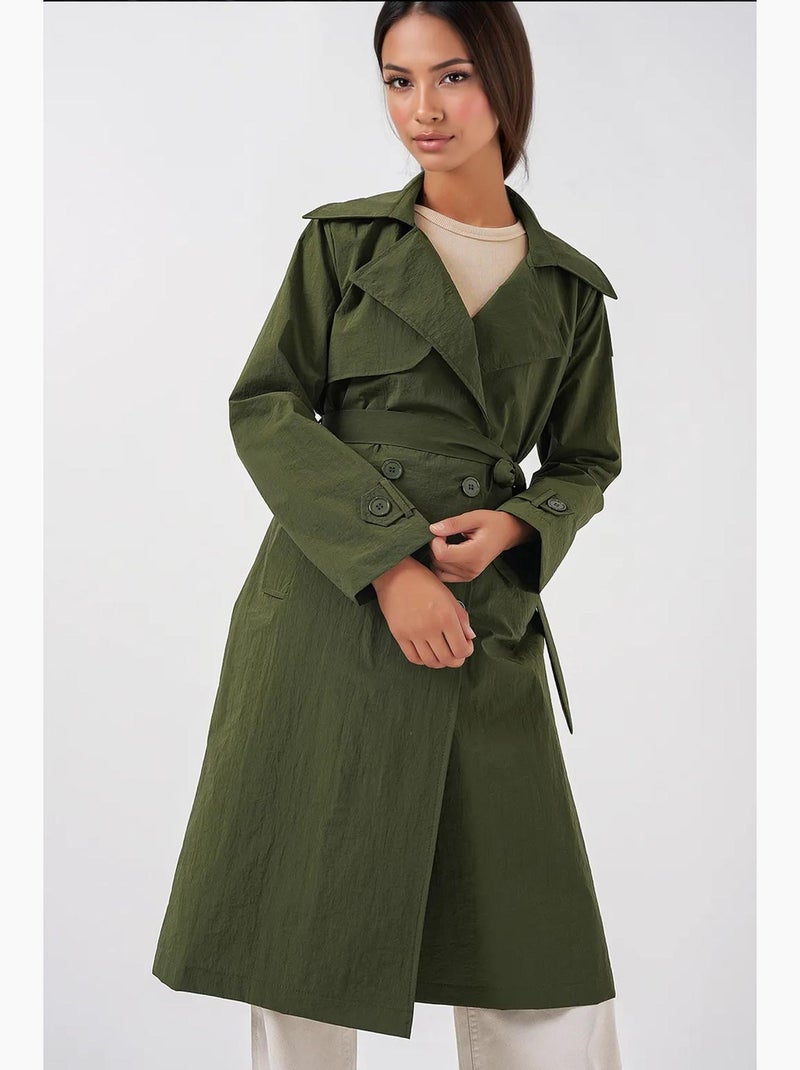 Trench coat comprido de trespasse duplo com bolsos bdart Cáqui - Kiabi