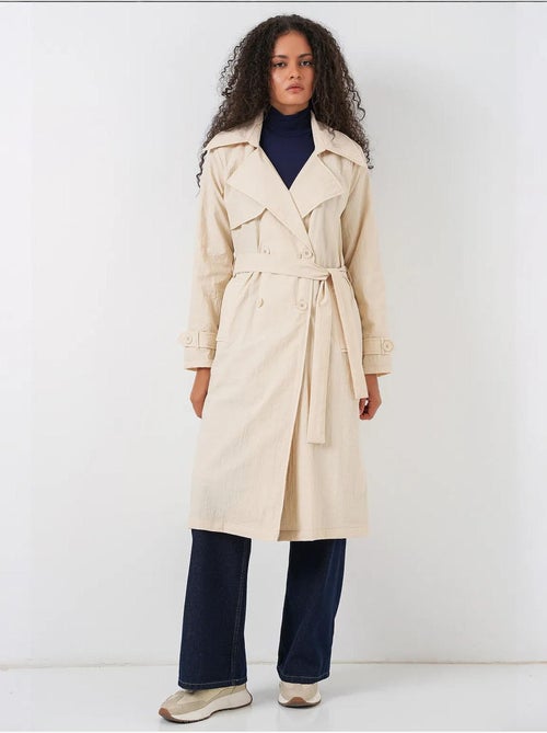 Trench coat comprido de trespasse duplo com bolsos bdart - Kiabi