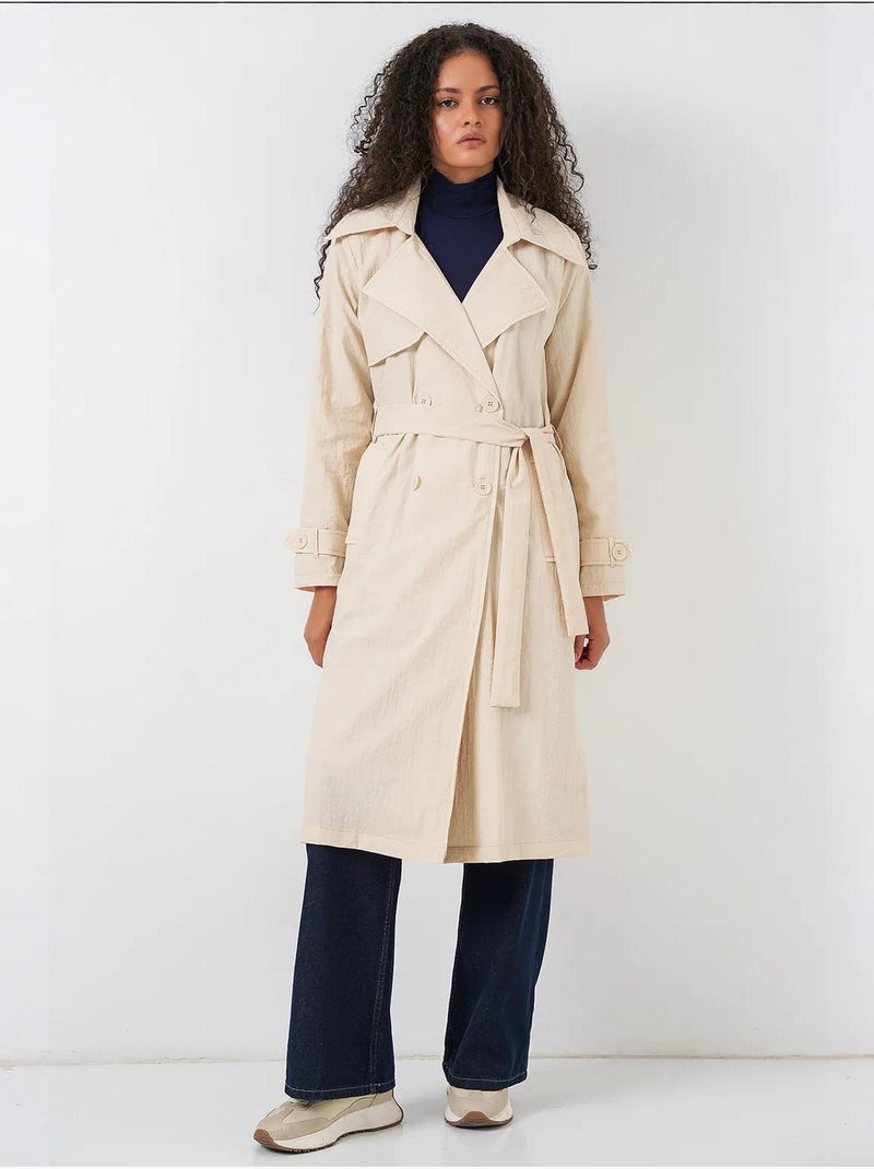 Trench coat comprido de trespasse duplo com bolsos bdart Creme - Kiabi