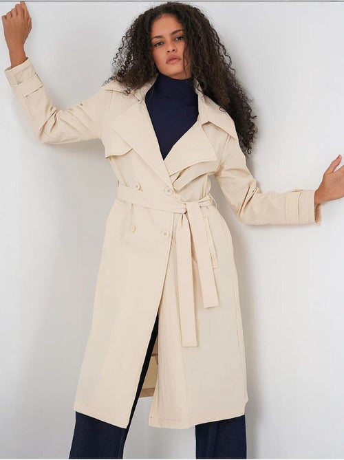Trench coat comprido de trespasse duplo com bolsos bdart - Kiabi
