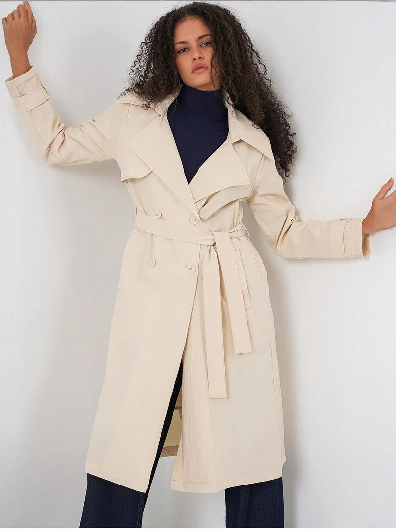 Trench coat comprido de trespasse duplo com bolsos bdart Creme - Kiabi